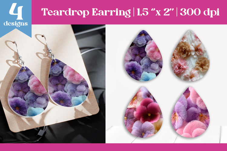 Faux Fur Floral Teardrop Sublimation | Earring PNG Design