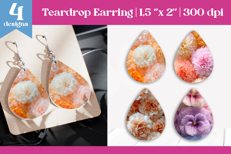 Faux Fur Floral Teardrop Sublimation | Earring PNG Design