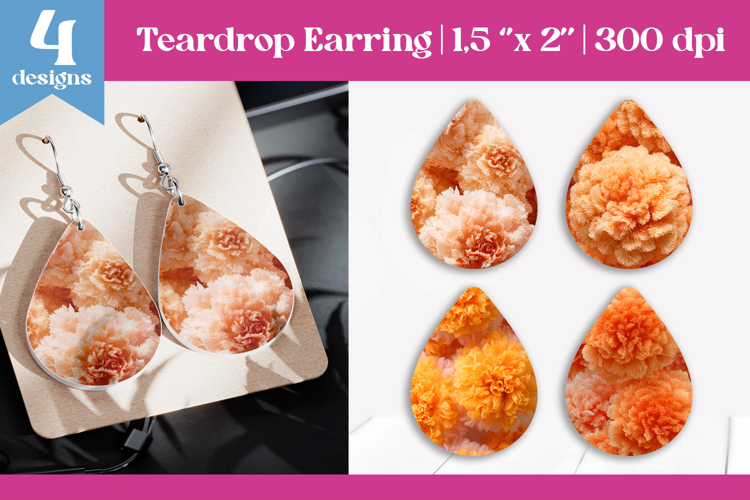 Faux Fur Floral Teardrop Sublimation | Earring PNG Design
