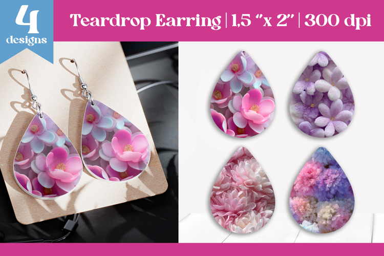 Faux Fur Floral Teardrop Sublimation | Earring PNG Design
