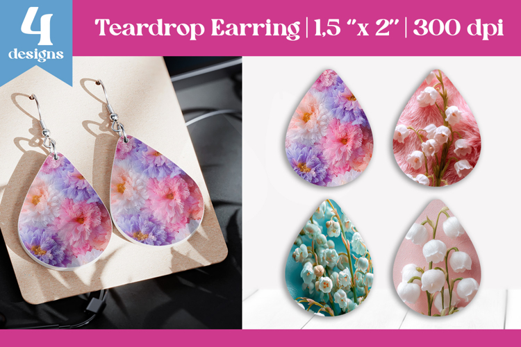 Faux Fur Floral Teardrop Sublimation | Earring PNG Design