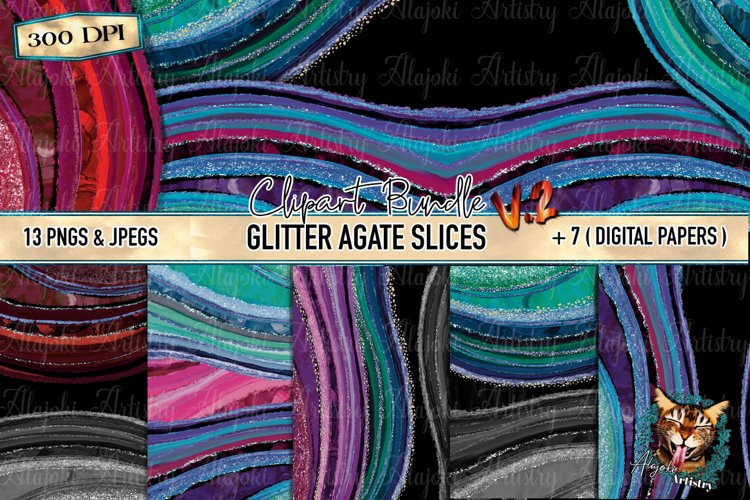 Faux Glitter Agate Clipart Bundle - Sublimation and Waterslide Craft Kit - 13 PNG and JPEG Files - 7 Digital Paper Textures - DIY Decor and Crafts - Gemstone Art Supplies