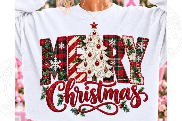 Faux Patchwork Merry Christmas PNG example image 1