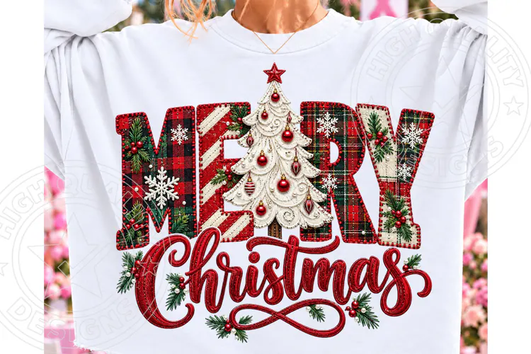 Faux Patchwork Merry Christmas PNG