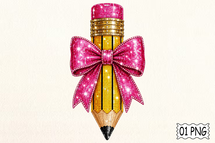 Faux Sequin Bow Pencil PNG