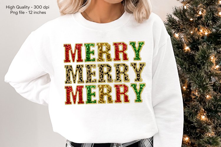 Faux Sequins Christmas Sublimation | Merry Christmas Png