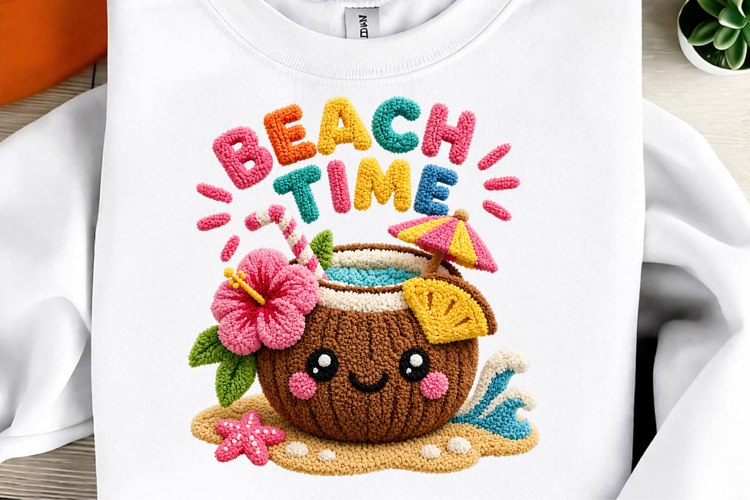 Faux Yarn Beach Time Sublimation Png