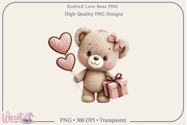 Knitted Love Bear PNG | Valentine Teddy Bear Sublimation