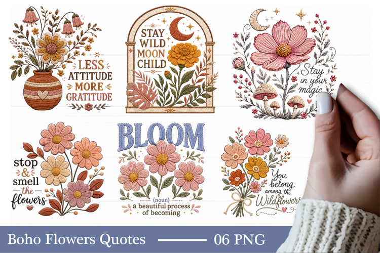 Faux Yarn Boho Flowers with Quotes Sublimation Designs