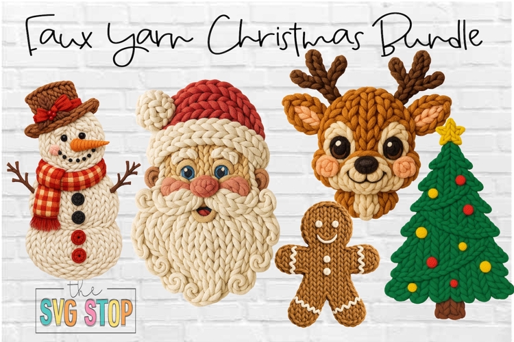 Faux Yarn Christmas Bundle Snowman Santa Reindeer