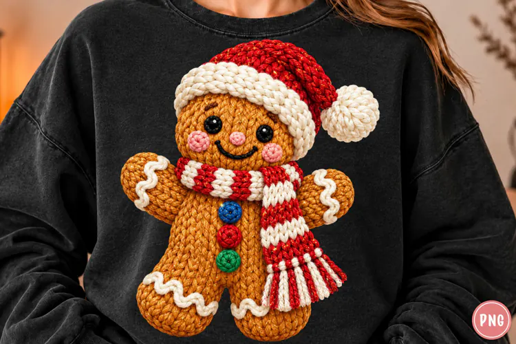 Faux Yarn Christmas Gingerbread Man PNG