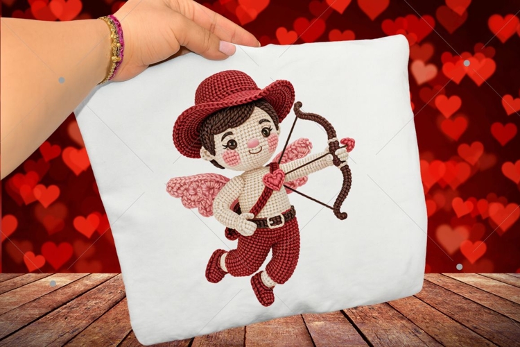 Faux Yarn Cupid PNG, Latch Hook Yarn Valentines Day Cupid
