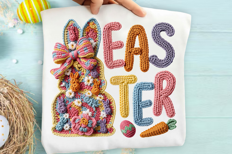 Faux Yarn Easter Bunny Sublimation Png