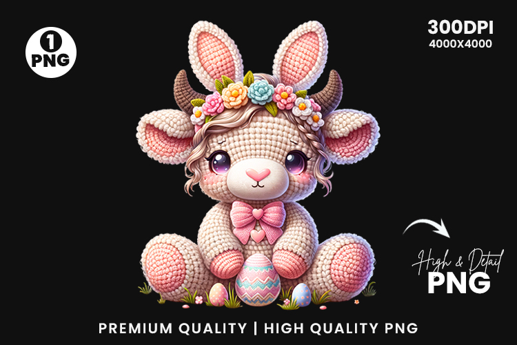 crochet yarn easter png, highland cow png, faux yarn easter png, easter highland cow png, yarn texture easter png, crochet highland cow png, happy easter png, easter sublimation png, spring cow png, printable easter png