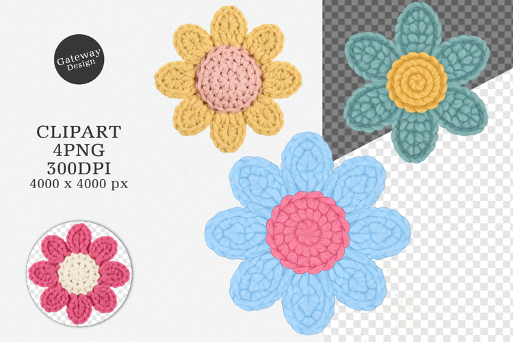 Faux Yarn Flower Crochet Flower Clipart