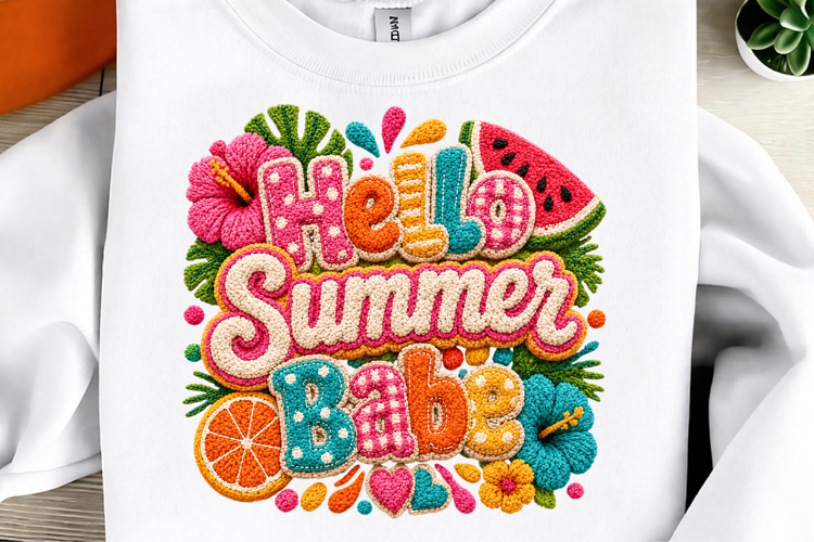 Faux Yarn Hello Summer Babe Sublimation Png