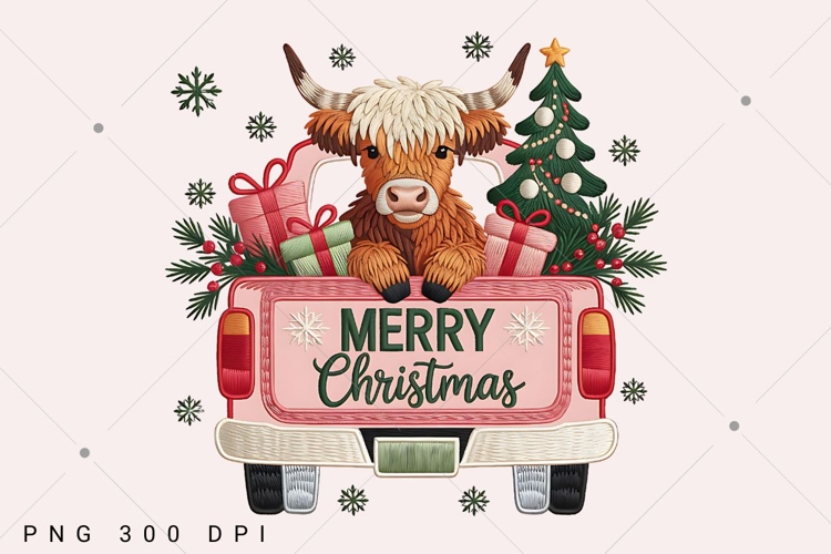 Faux Yarn Highland Cow Christmas PNG, Santa Hat Png