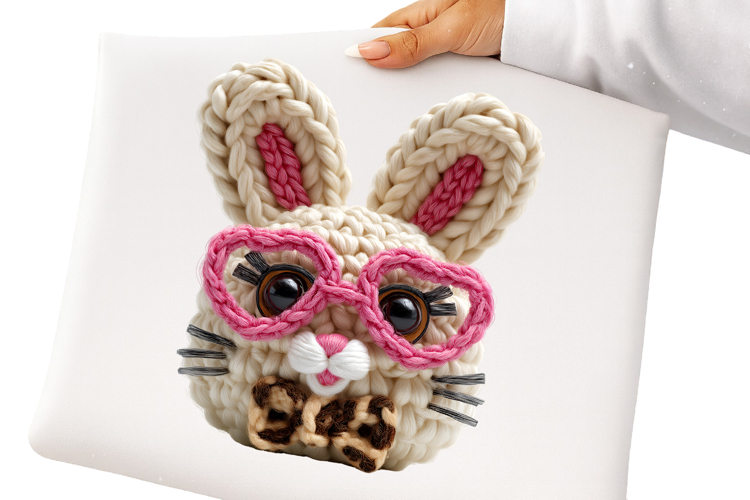 Faux Yarn Leopard Bunny Easter Design PNG