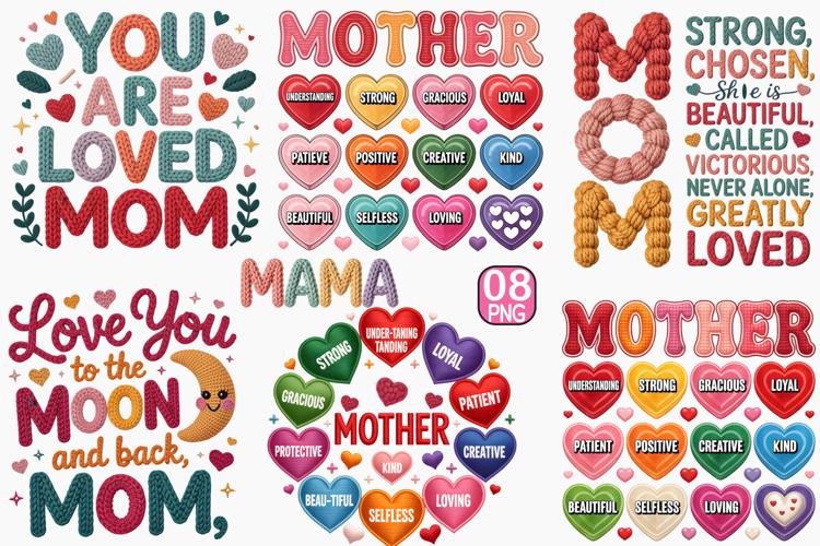 Mothers Day PNG, She is Mom PNG, Faux Yarn PNG Mama