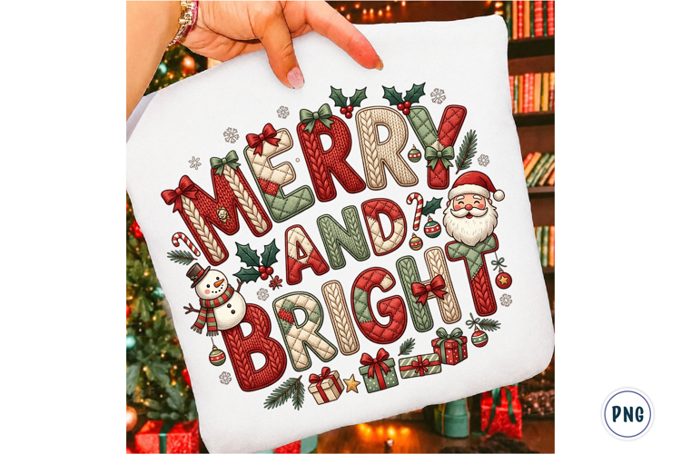Faux Yarn Merry and Bright Christmas PNG