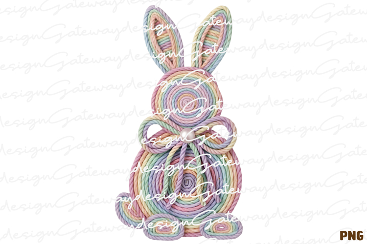 Faux Yarn Pastel Easter Bunny With Gold PNG - Pastel Easter