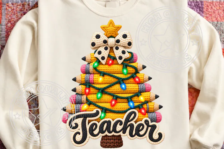 Faux Yarn Teacher Christmas PNG, Christmas Latch hook png
