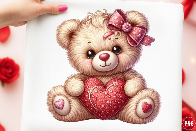 Faux Yarn Valentines Day Teddy Bear PNG