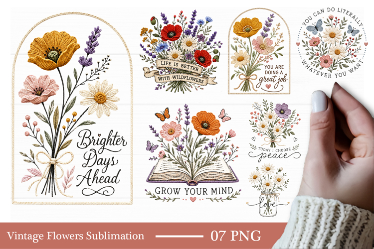 Faux Yarn Vintage Flowers Sublimation Designs