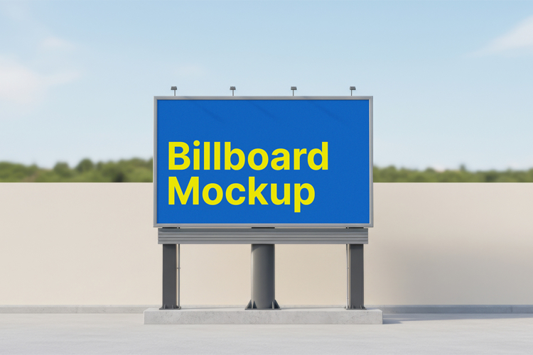 Modern billboard mockup with blue background
