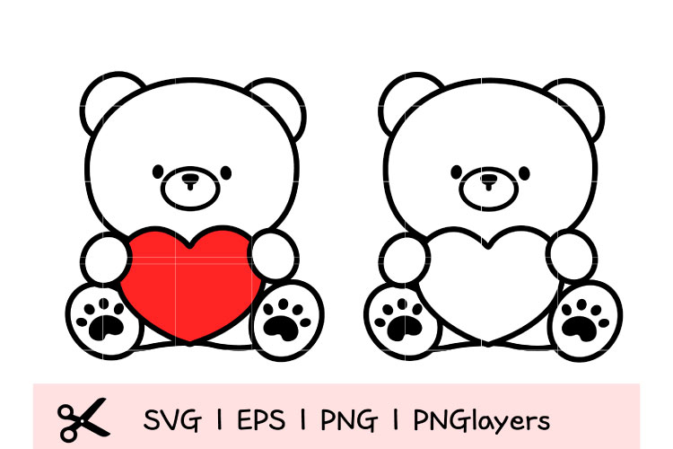 Valentine Teddy Bear SVG Bundle | Cute Heart Bear Clipart EP
