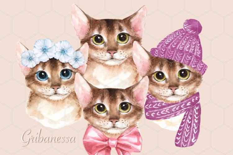 Watercolor Cats. PNG set example image 1