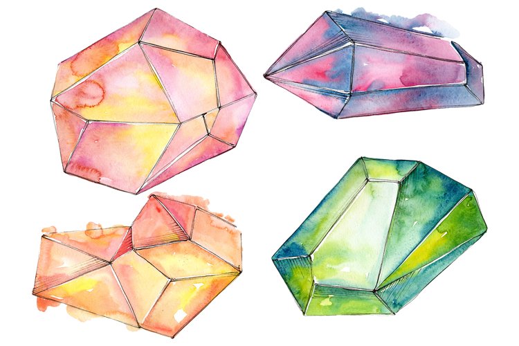 Crystals orange and green Watercolor png example image 1