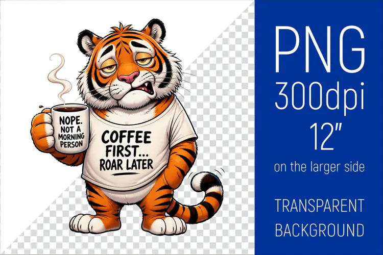 Funny Morning Coffee Tiger |Cute Coffee Lover Clipart