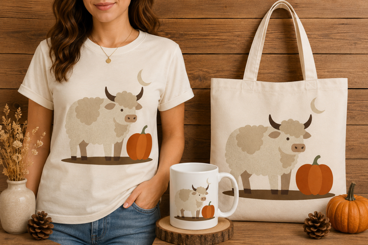 Minimalist Cute Fluffy Cow Pumpkin Night Sky Art