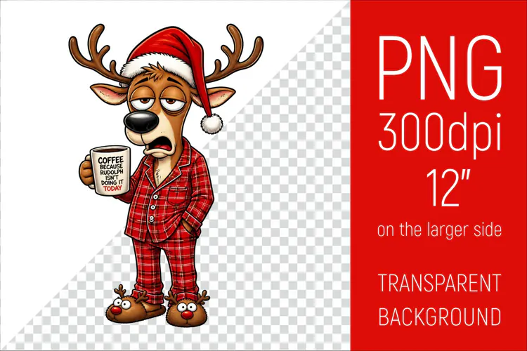 Funny Morning Coffee Santa’s Reindeer | Christmas Clipart