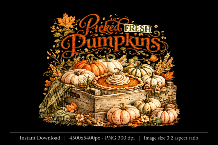 Picked Fresh Pumpkins Fall PNG Sublimation Design