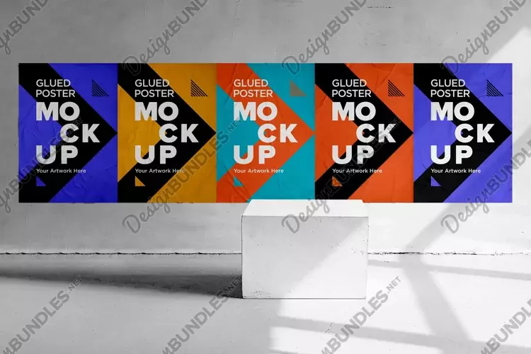 Glued and Crumpled Poster Mockup with Shadow Overlay