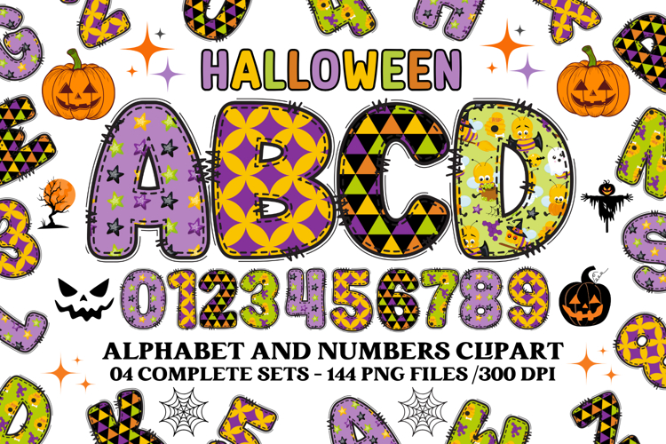 Halloween Alphabet png clipart, halloween letters doodle