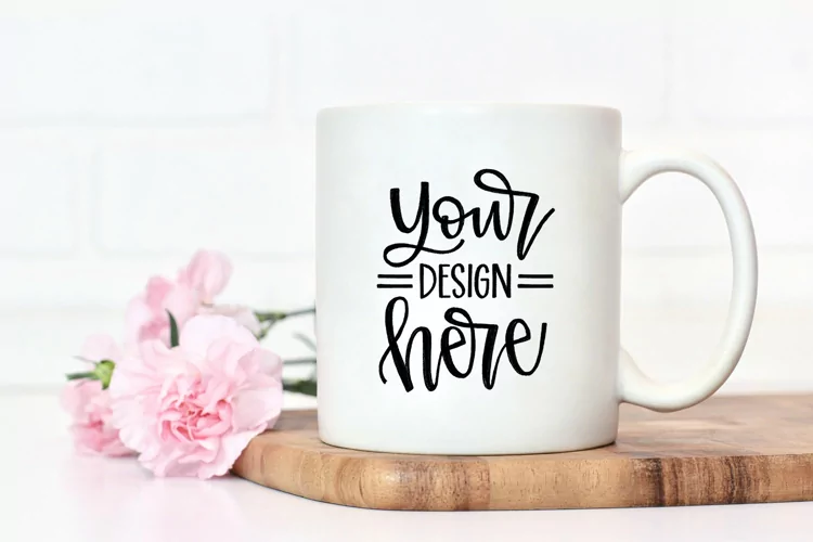 Coffee Mug Mockup, with flowers, Styled Stock Product Photo
