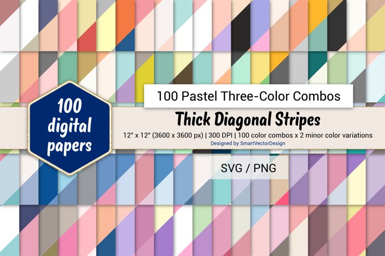 Thick Diagonal Stripes Paper - 100 Pastel Three-Color Combos example image 1