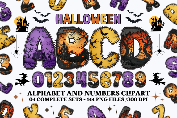 Halloween Alphabet png clipart, halloween letters doodle