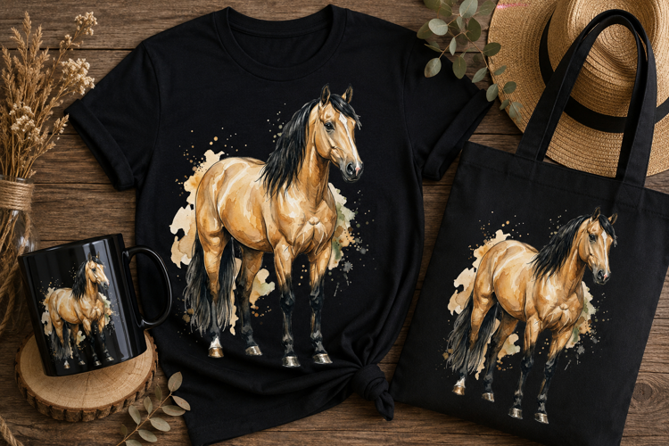 Buckskin Horse Watercolor PNG | Horse Sublimation Design