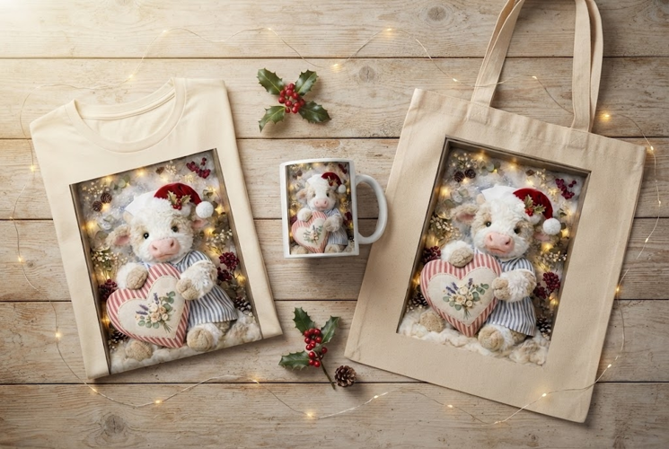 Shadow Box Nurse Cow Christmas Heart Art Print