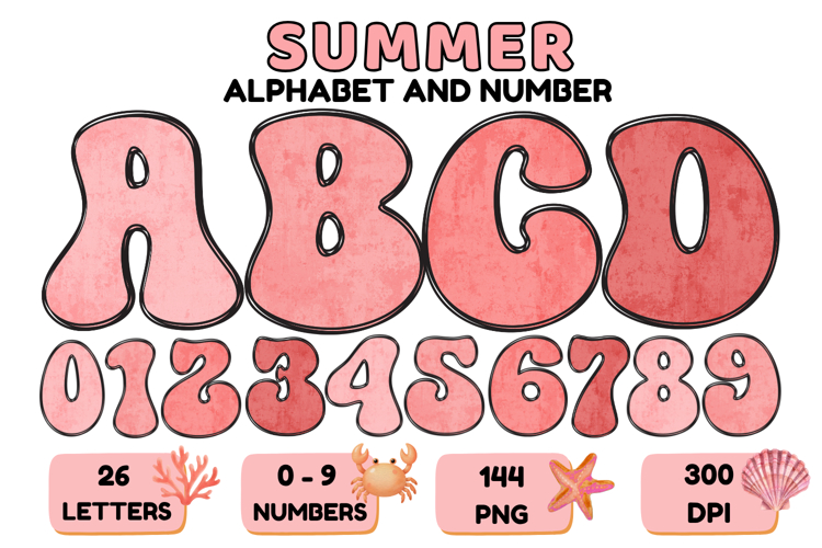 Summer Alphabet & Numbers PNG Clipart Doodle Letters 300 DPI