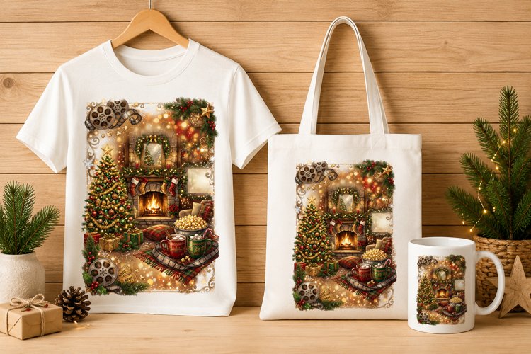 Luxurious Holiday Movie Night Christmas Art