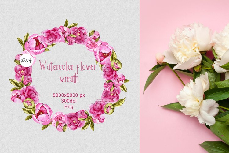 Watercolor flower frame PNG example image 1