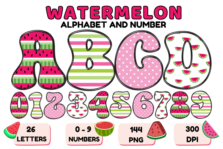 Watermelon Alphabet PNG Cute Summer Letters & Numbers 300DPI