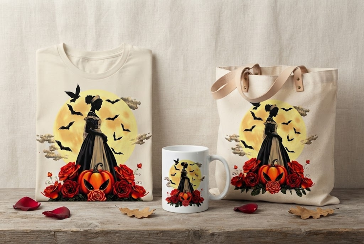 Elegant Halloween Lady Silhouette PNG | Gothic Pumpkin