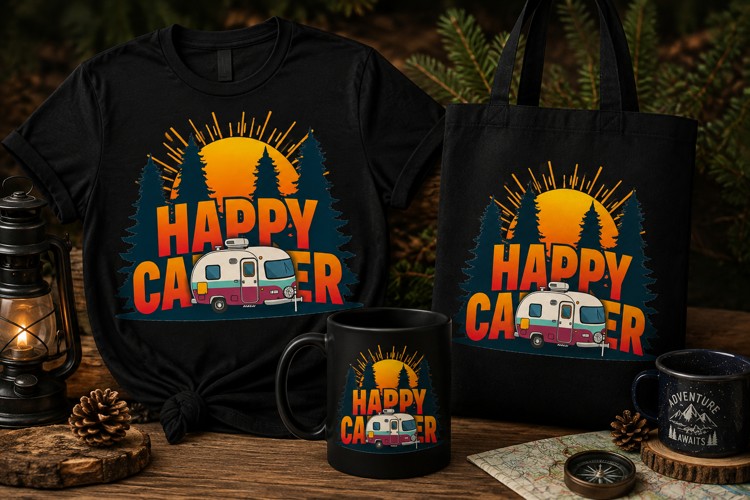 Happy Camper PNG, Camping RV & Outdoor Adventure Design