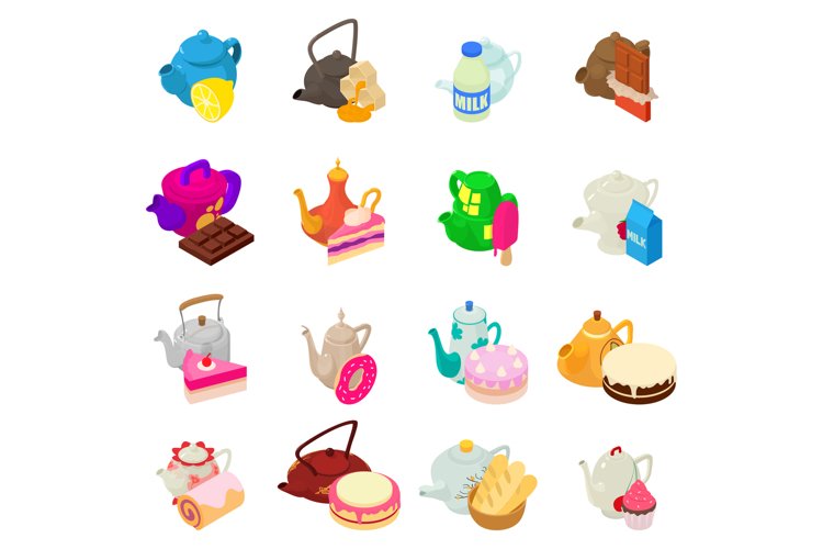 Tea day icons set, isometric style example image 1